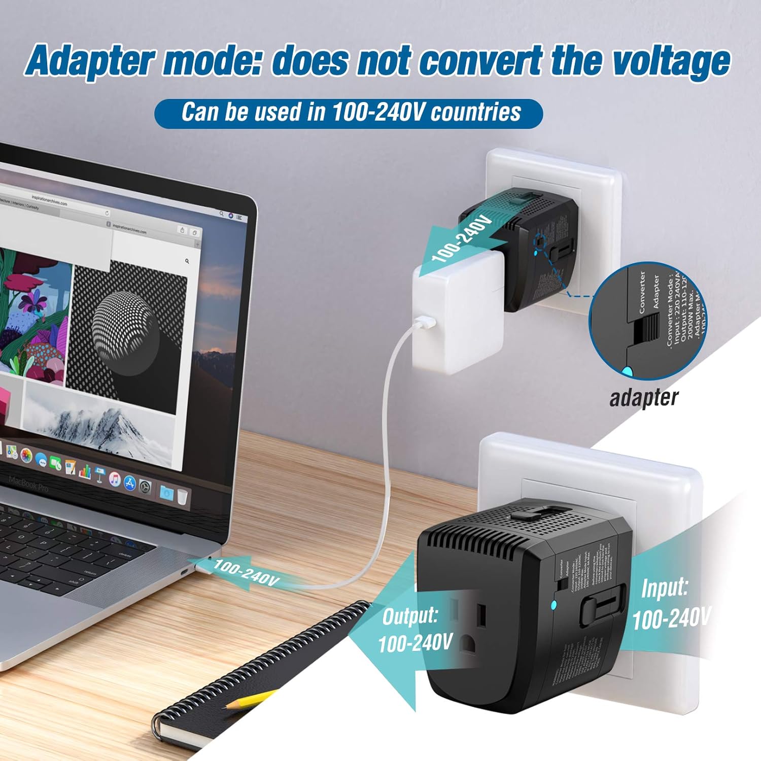 2000W Voltage Converter Adapter US to Europe, UK, Australia, Italy, Spain, Asia Over 150 Countries - Converter Step Down 220V to 110V for Hair Dryer Used Only, Adapter Mode for Cell Phone Laptop - Image 5