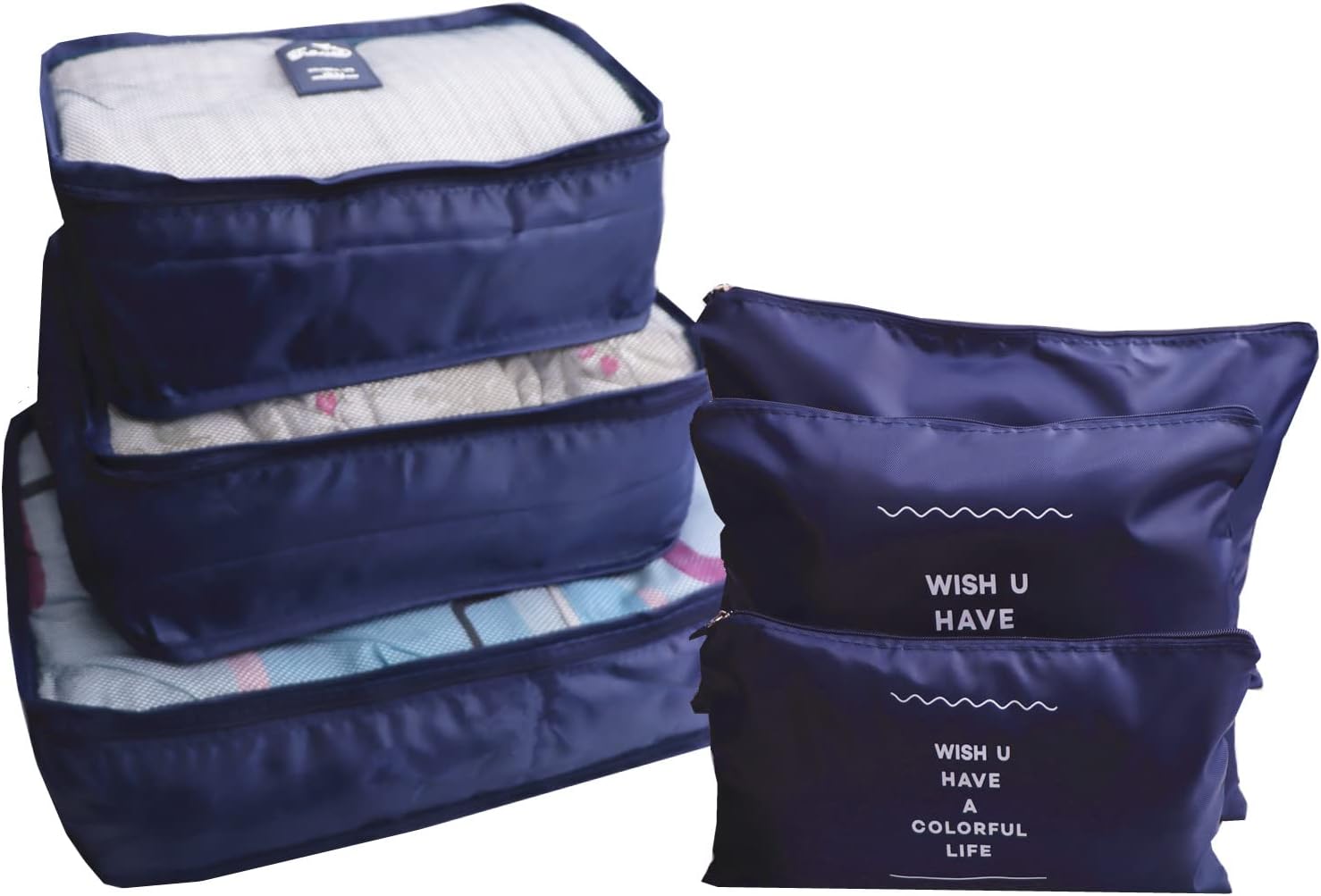 GUIFIER 6 Pieces Packing Cubes for Suitcases, Travel Luggage Organizer Bags, Travel Storage Packing Organizers Laundry Bags, Compression Pouch Bags for Travel Clothes Backpack Suitcases (Navy Blue)