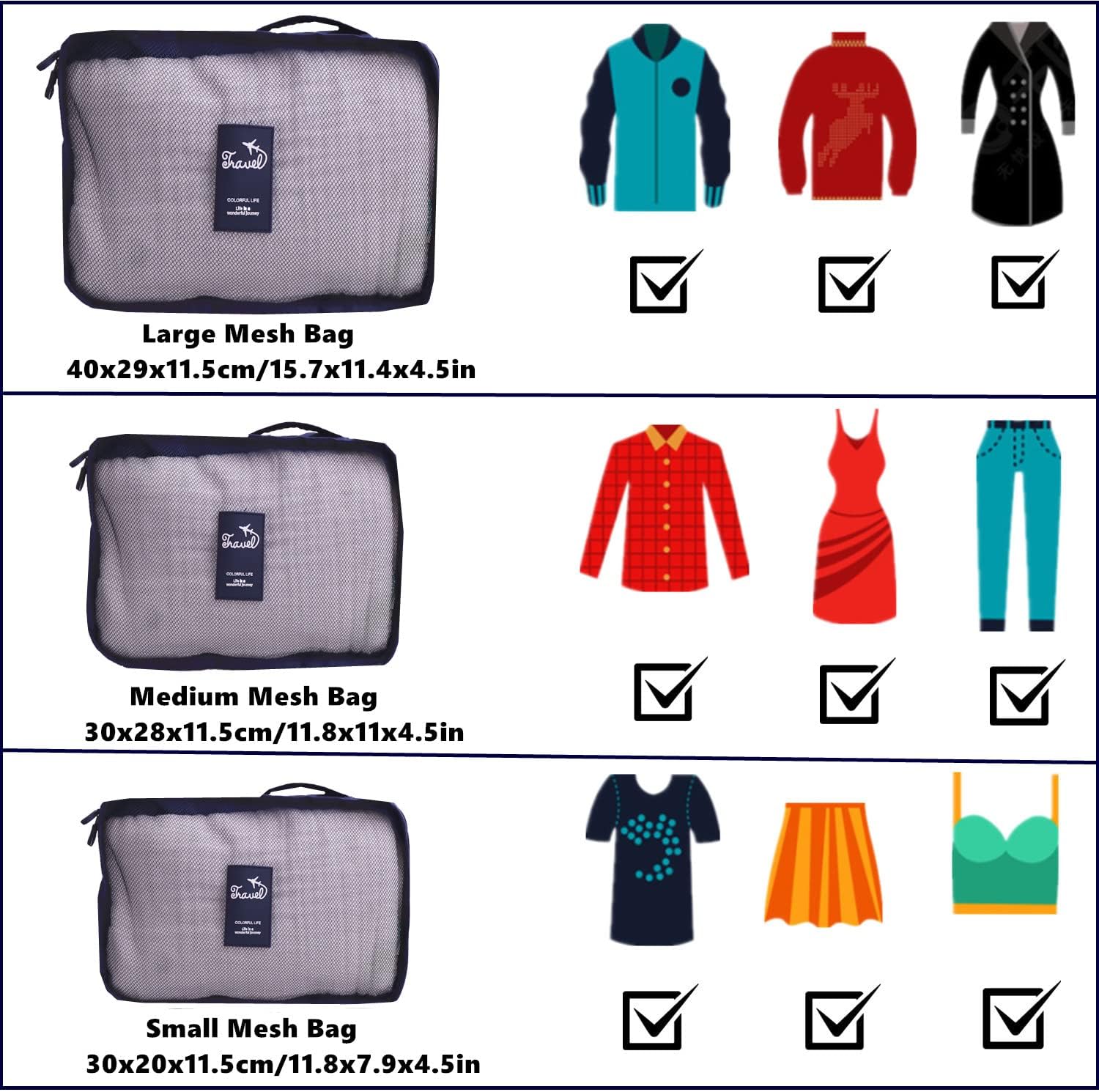 GUIFIER 6 Pieces Packing Cubes for Suitcases, Travel Luggage Organizer Bags, Travel Storage Packing Organizers Laundry Bags, Compression Pouch Bags for Travel Clothes Backpack Suitcases (Navy Blue) - Image 2