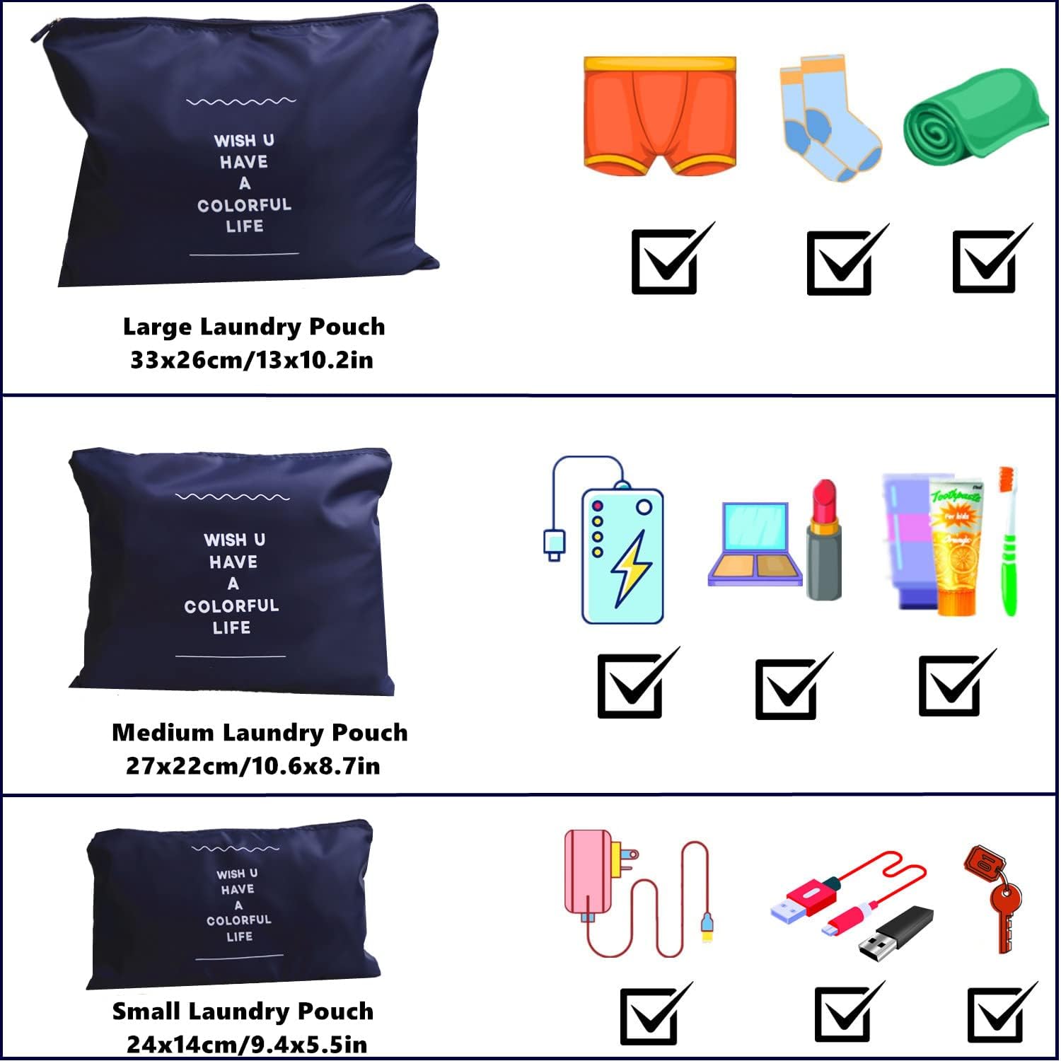 GUIFIER 6 Pieces Packing Cubes for Suitcases, Travel Luggage Organizer Bags, Travel Storage Packing Organizers Laundry Bags, Compression Pouch Bags for Travel Clothes Backpack Suitcases (Navy Blue) - Image 3