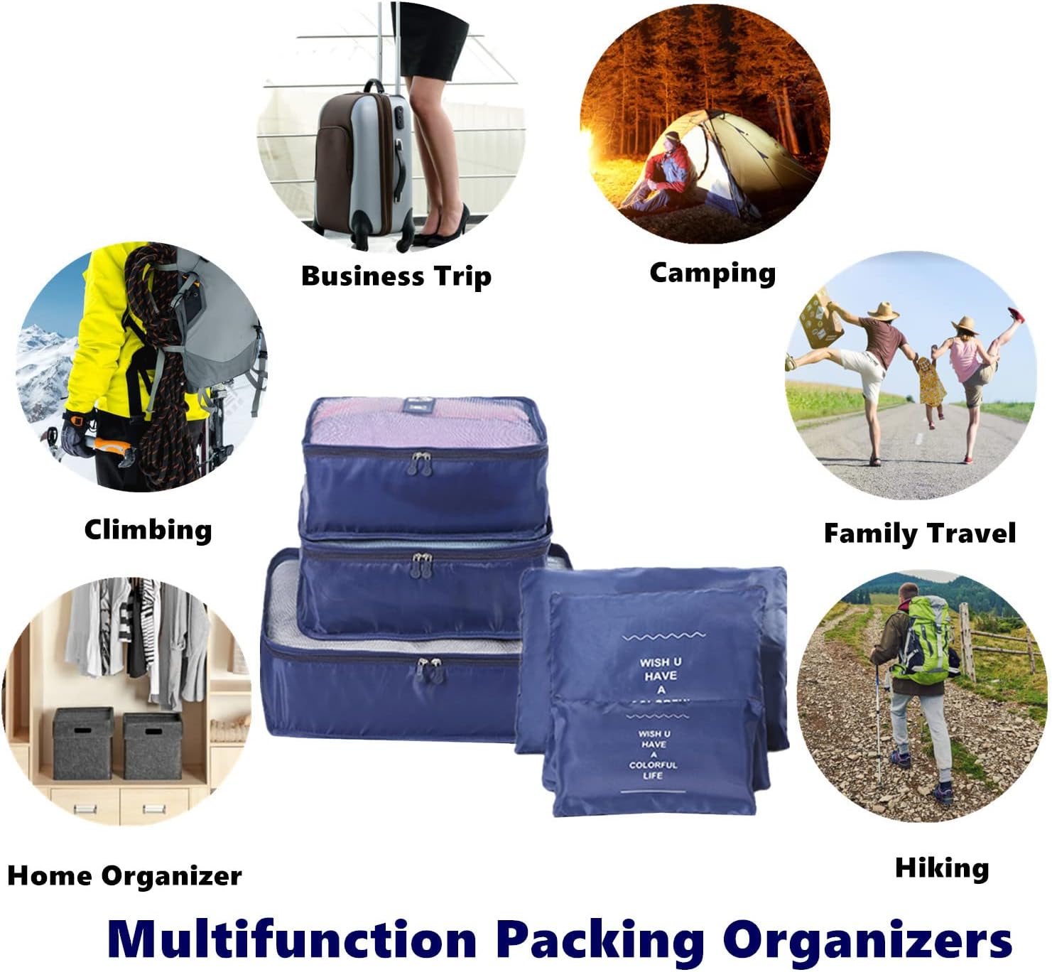 GUIFIER 6 Pieces Packing Cubes for Suitcases, Travel Luggage Organizer Bags, Travel Storage Packing Organizers Laundry Bags, Compression Pouch Bags for Travel Clothes Backpack Suitcases (Navy Blue) - Image 5