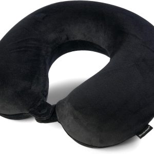 Broosktone Travel Neck Pillow - Lightweight Fleece Casing Extra Comfort Memory Foam - U-Shaped Neck Pillow for Travelling, Black