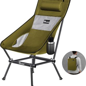 Camping Chair, Patented for Invention, Backpack, Compact Portable Folding Chair, Outdoor Camp, Lawn, Beach High Back Chair with Side Pocket, Lightweight Hiking Chair WB-ZZ (Green)