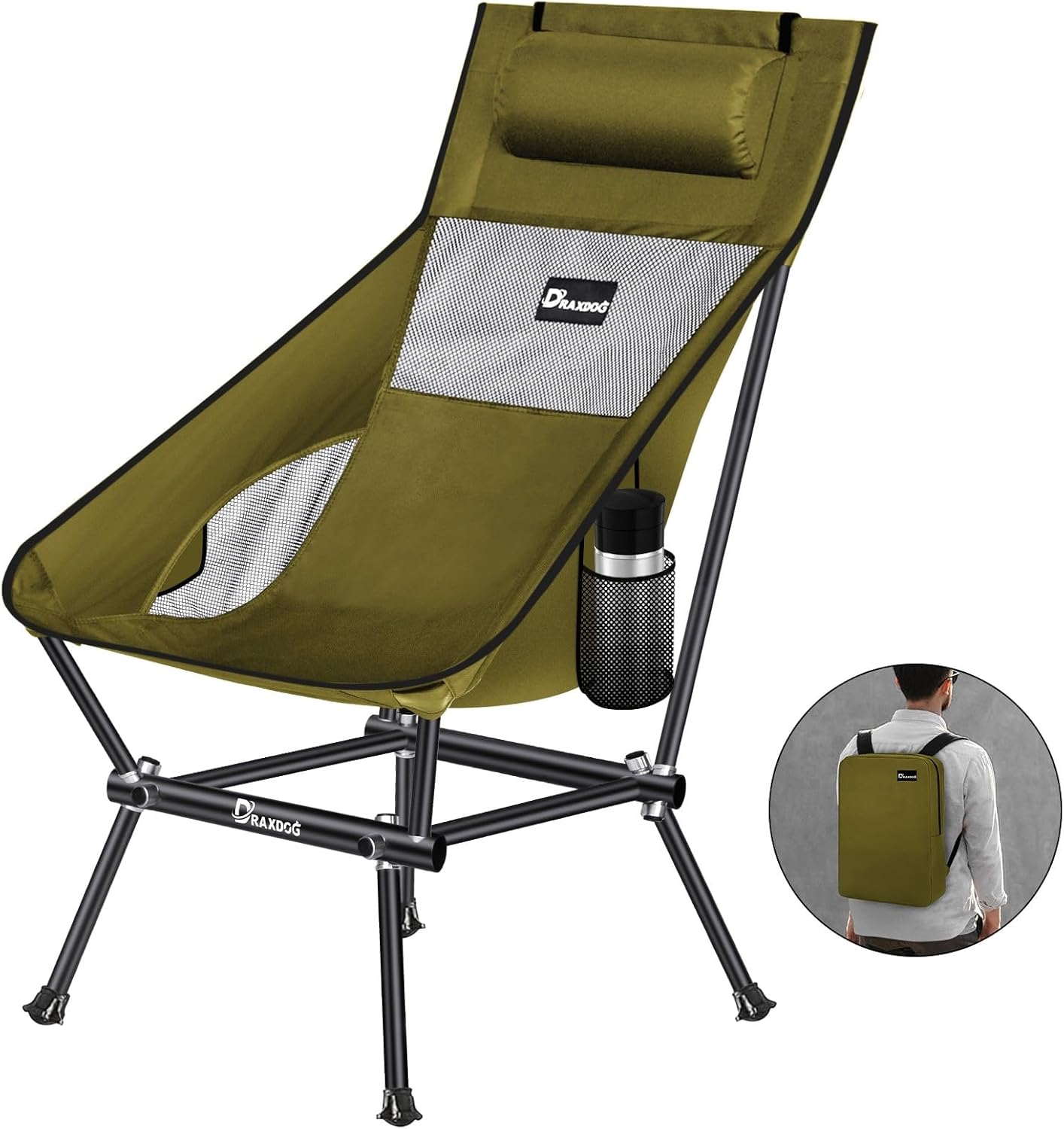Camping Chair, Patented for Invention, Backpack, Compact Portable Folding Chair, Outdoor Camp, Lawn, Beach High Back Chair with Side Pocket, Lightweight Hiking Chair WB-ZZ (Green)