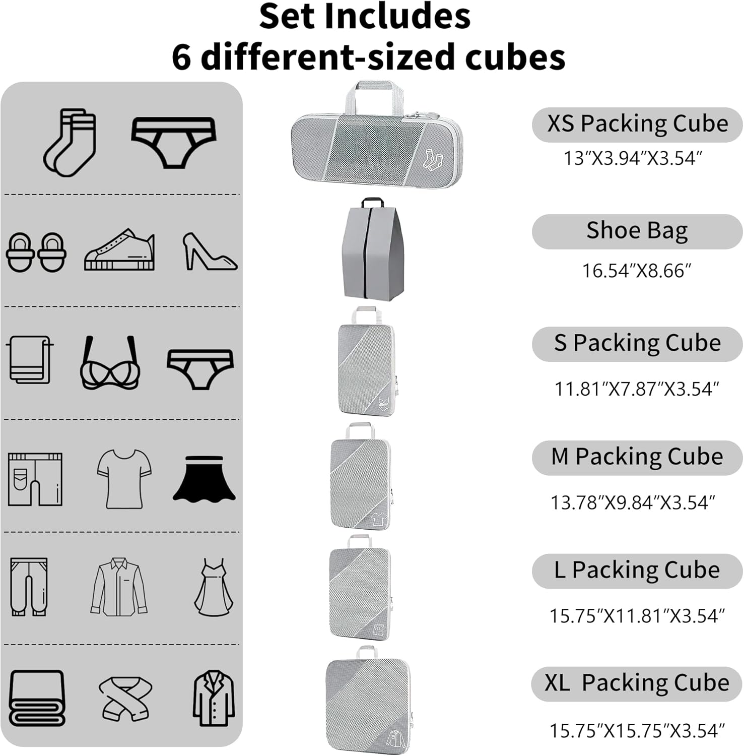 Compression Packing Cubes for Travel, 6 Set Packing Cubes for Travel Essentials, Ultralight Suitcase Organiser Bags Set for Travel, Expandable Luggage Travel Bags for Carry-on Luggage Suitcase (Grey) - Image 2