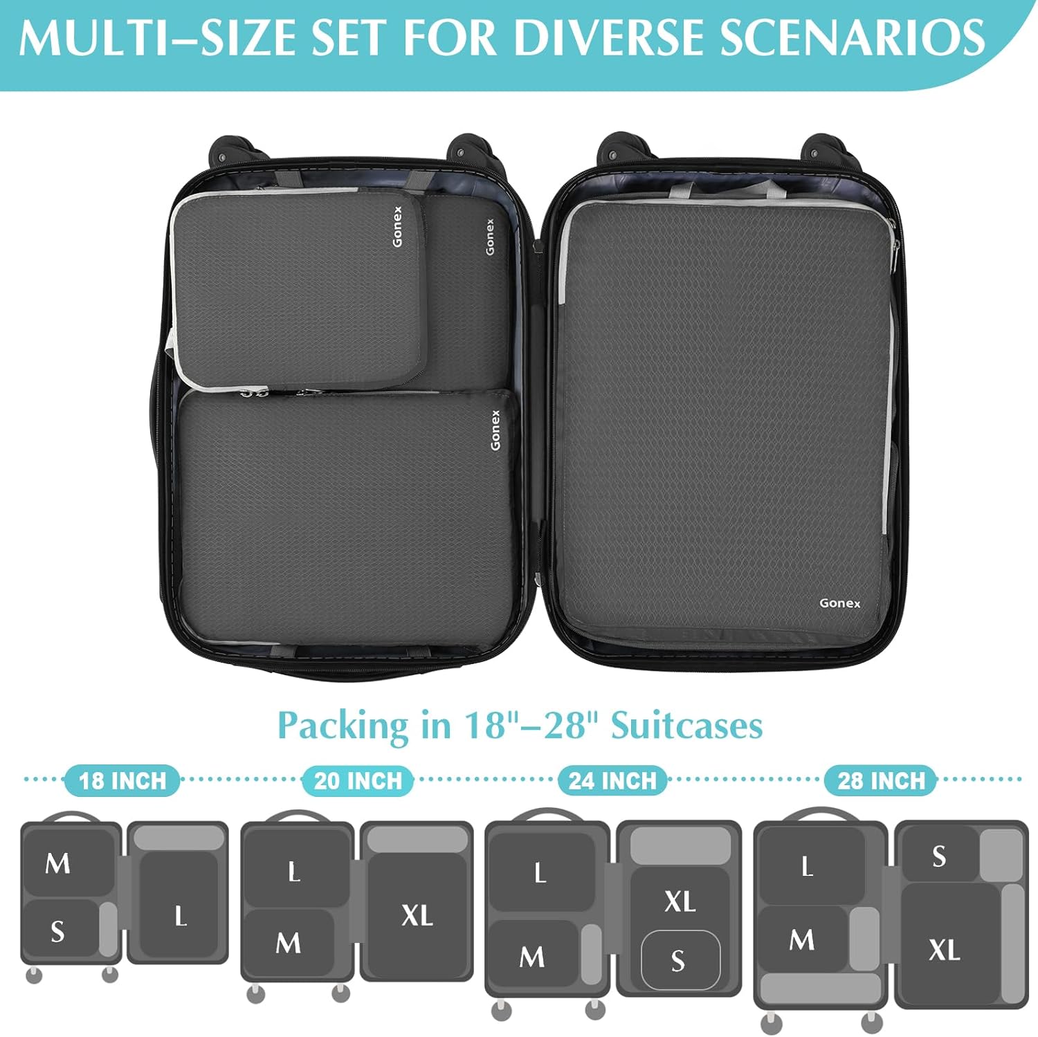 Compression Packing Cubes, 3pcs/4pcs Expandable Storage Travel Luggage Bags Organizers - Image 4