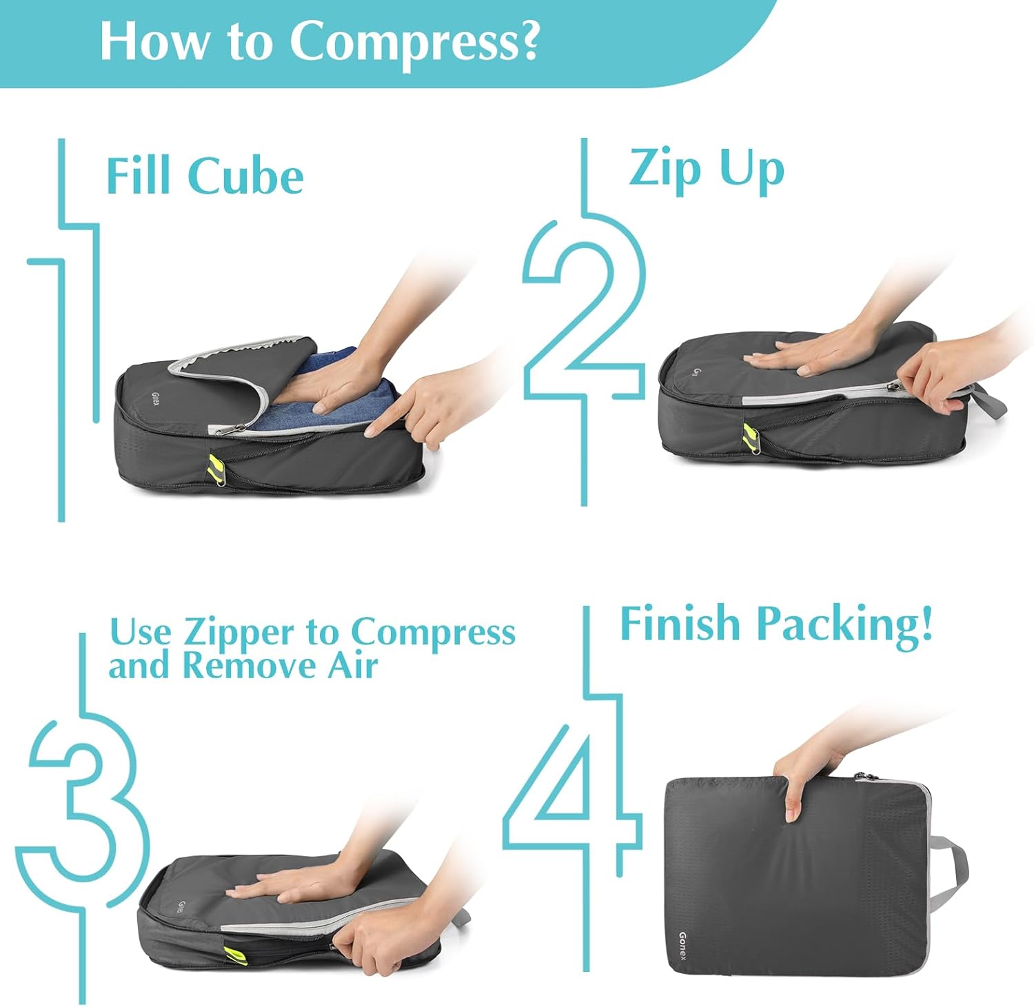 Compression Packing Cubes, 3pcs/4pcs Expandable Storage Travel Luggage Bags Organizers - Image 6