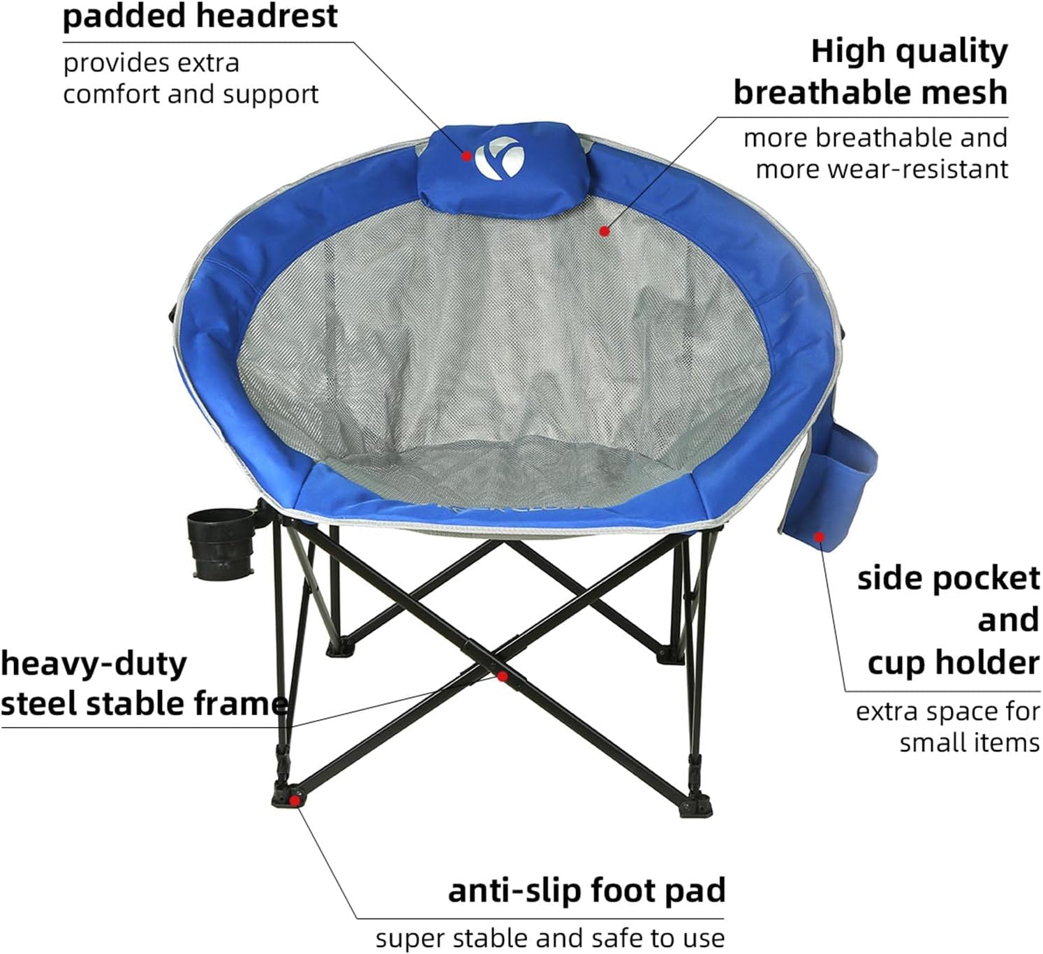 ROCK CLOUD Folding Camping Chair Oversized Padded Moon Chairs Outdoor for Camp Lawn Hiking Fishing Sports, Blue - Image 4