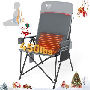 TIMBER RIDGE Oversized Heated Camping Chair with Lumbar Support, Portable Folding Chair Heavy Duty for Adults Supports 450 LBS for Outdoor Camping, Lawn, with High Back (Power Bank not Included)