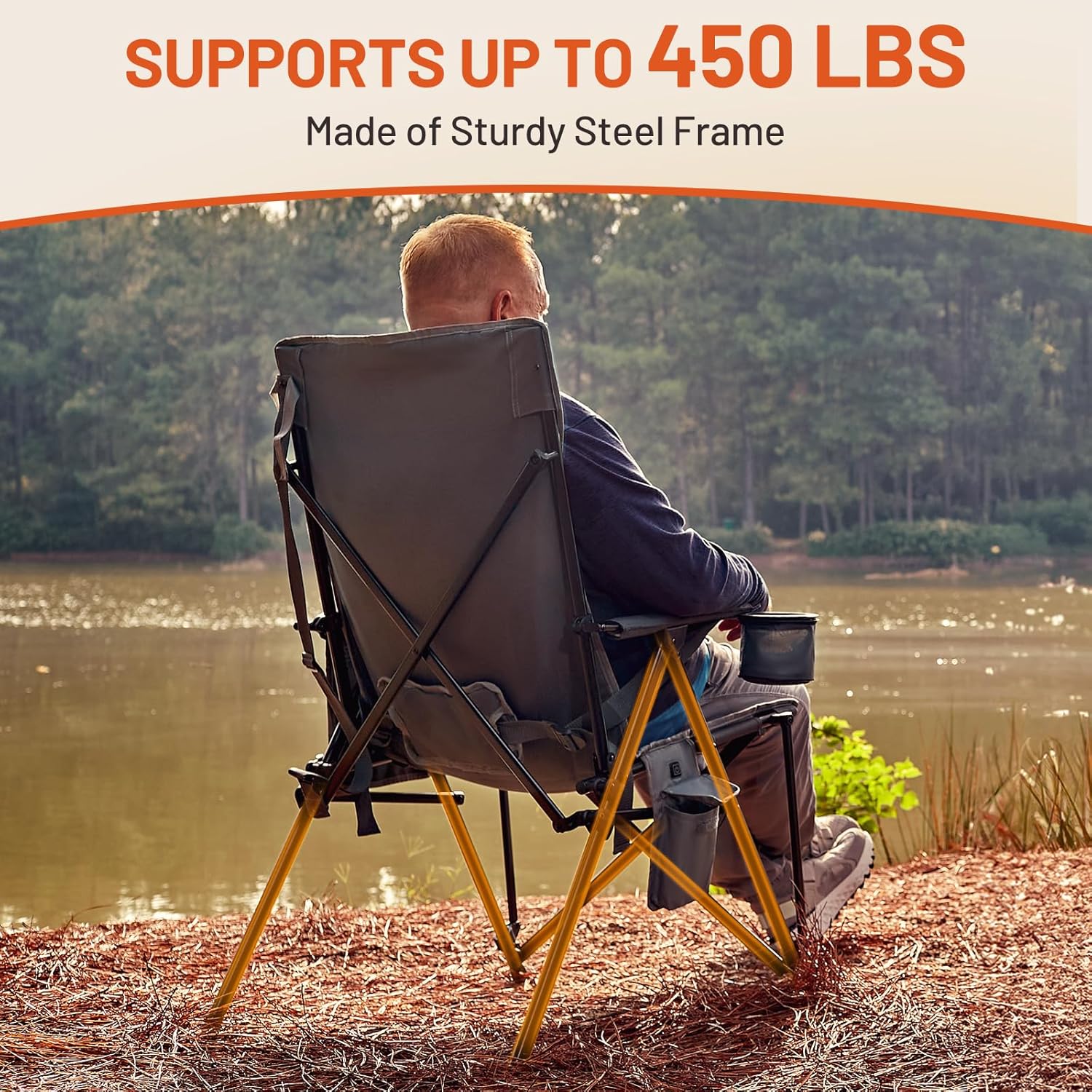 TIMBER RIDGE Oversized Heated Camping Chair with Lumbar Support, Portable Folding Chair Heavy Duty for Adults Supports 450 LBS for Outdoor Camping, Lawn, with High Back (Power Bank not Included) - Image 5