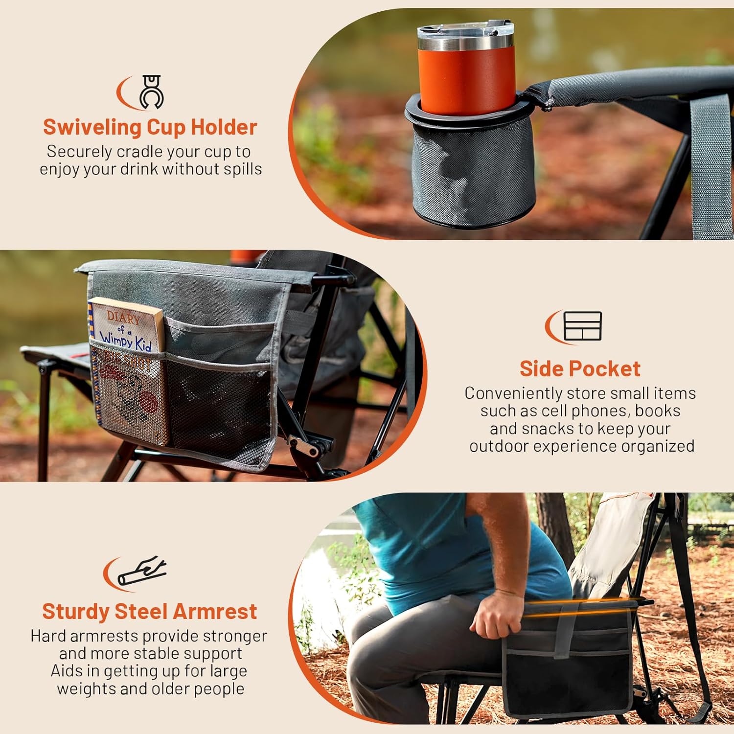 TIMBER RIDGE Oversized Heated Camping Chair with Lumbar Support, Portable Folding Chair Heavy Duty for Adults Supports 450 LBS for Outdoor Camping, Lawn, with High Back (Power Bank not Included) - Image 7