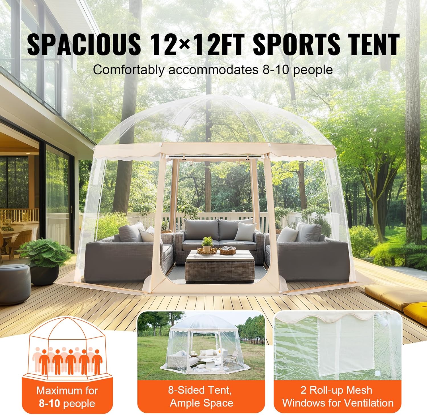 VEVOR Upgraded Pop up Bubble Tent for 8-10 People - Need Simple Assembly - 12x12ft Outdoor Clear Bubble Tent Dome, Weatherproof Clear Tent Shelter for Soccer, Football, Softball, Events, and Parades - Image 2