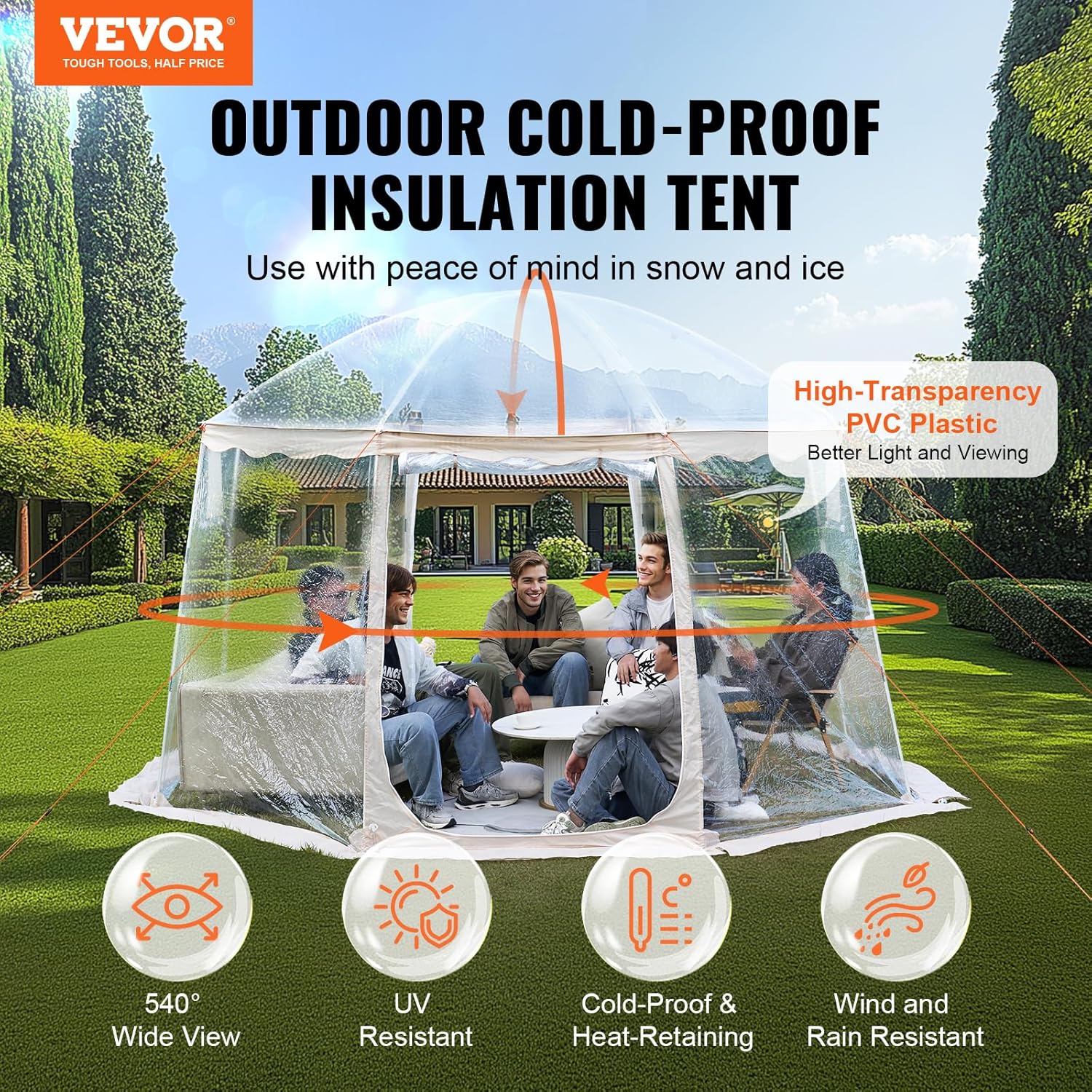 VEVOR Upgraded Pop up Bubble Tent for 8-10 People - Need Simple Assembly - 12x12ft Outdoor Clear Bubble Tent Dome, Weatherproof Clear Tent Shelter for Soccer, Football, Softball, Events, and Parades - Image 3