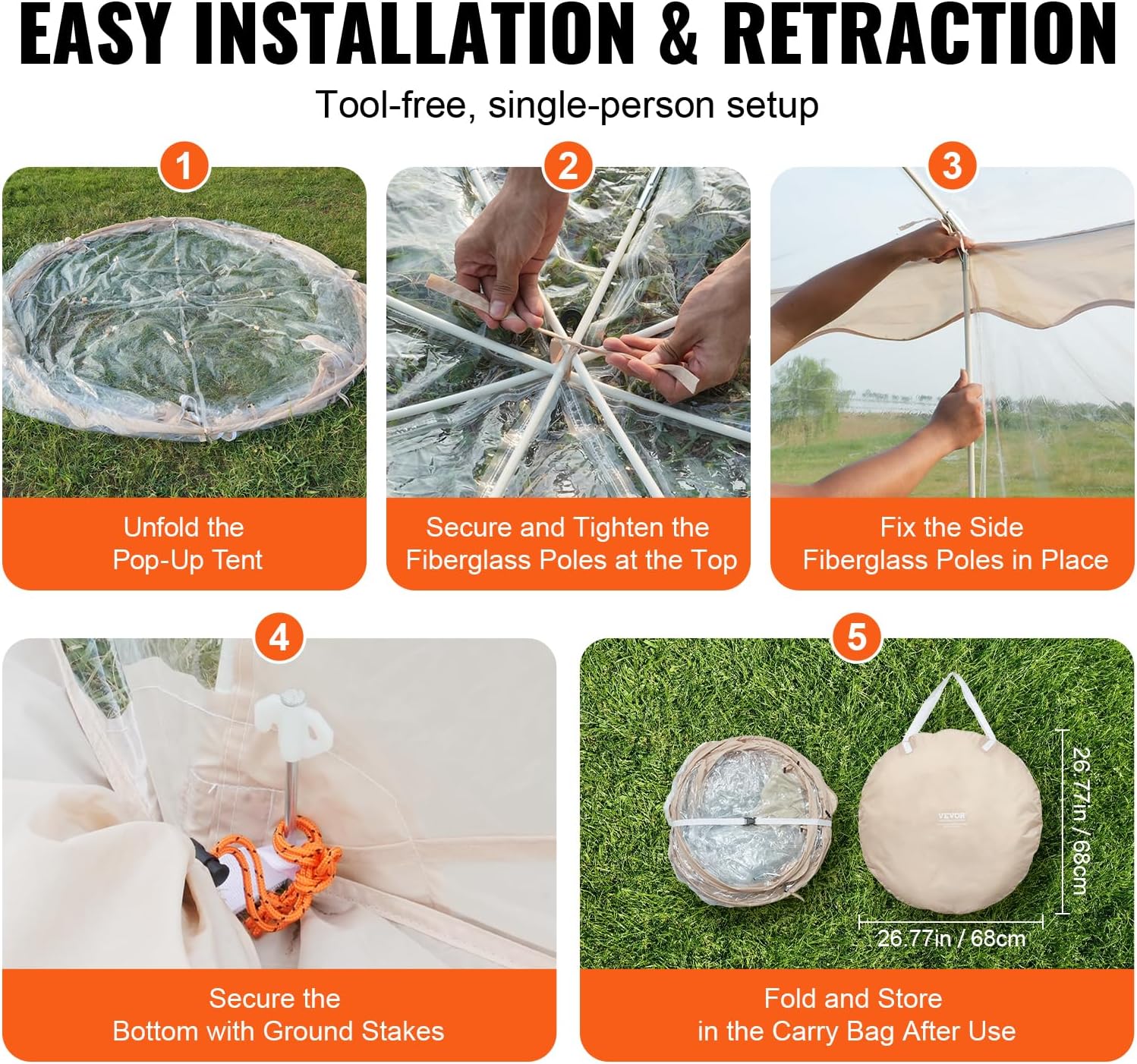 VEVOR Upgraded Pop up Bubble Tent for 8-10 People - Need Simple Assembly - 12x12ft Outdoor Clear Bubble Tent Dome, Weatherproof Clear Tent Shelter for Soccer, Football, Softball, Events, and Parades - Image 6