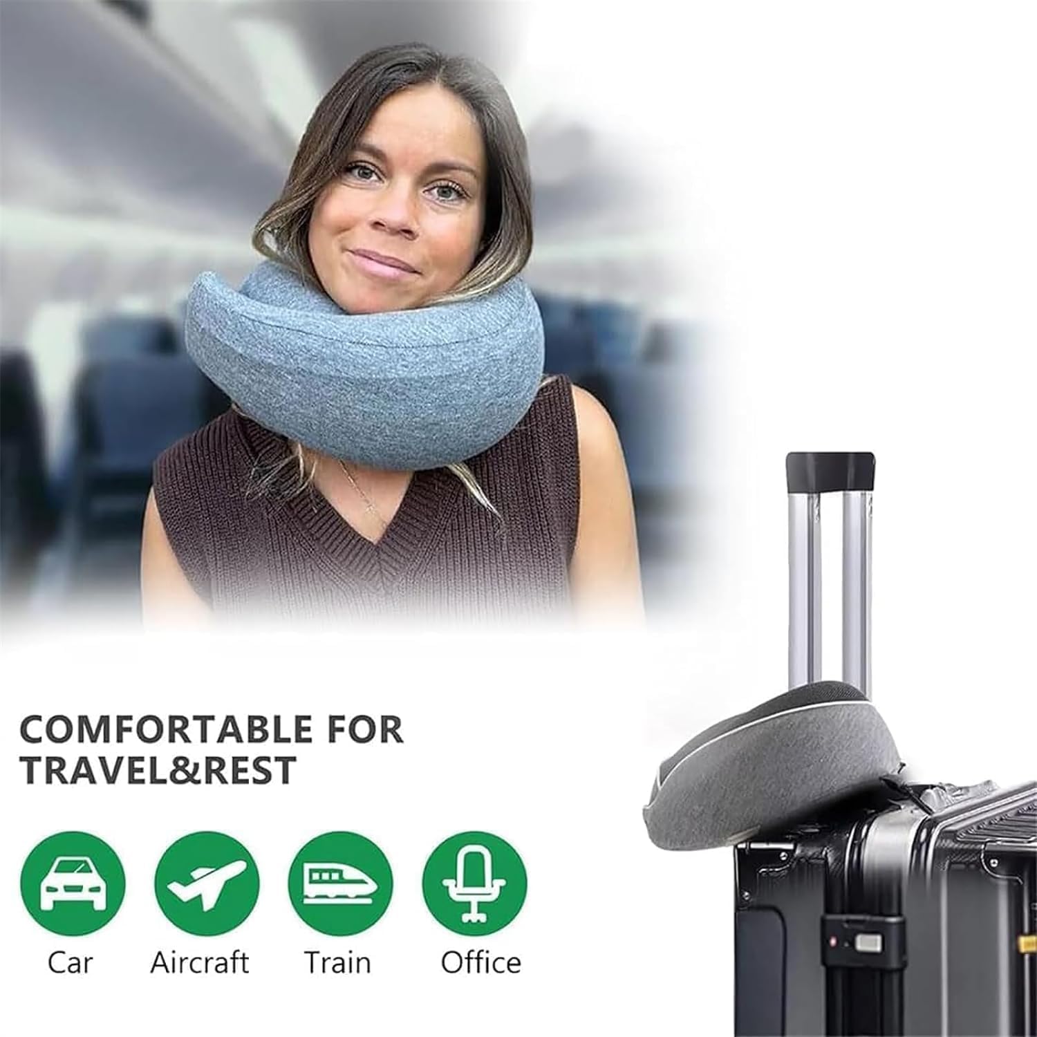 YOECO Travel Pillow Neck Pillow 2024, Memory Foam Neck Pillow Airplane, Portable Travel Pillows for Airplanes Offices and Cars,360° Travel Neck Pillow Soft Neck Pillow for Traveling (Grey) - Image 4