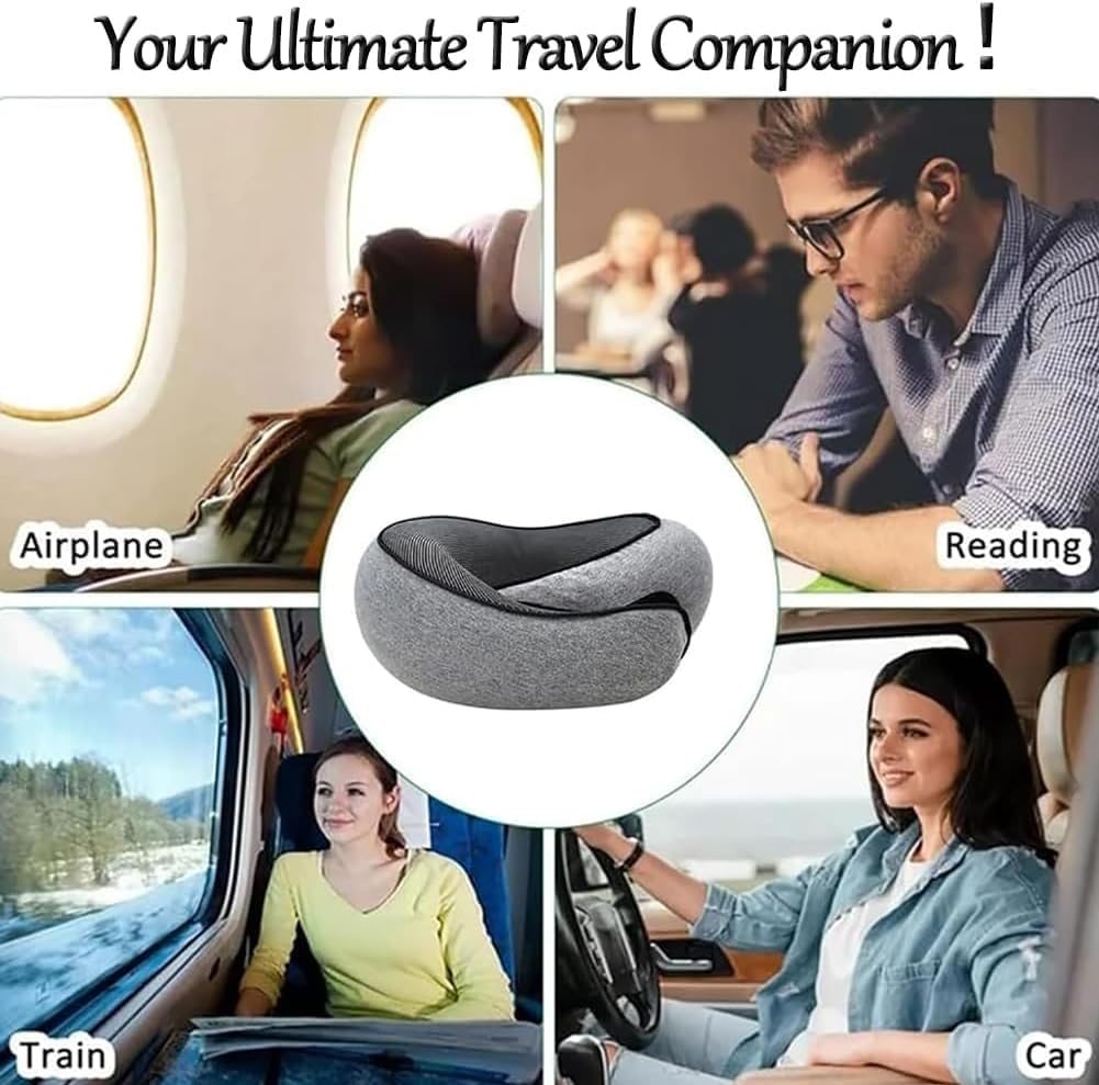 YOECO Travel Pillow Neck Pillow 2024, Memory Foam Neck Pillow Airplane, Portable Travel Pillows for Airplanes Offices and Cars,360° Travel Neck Pillow Soft Neck Pillow for Traveling (Grey) - Image 7